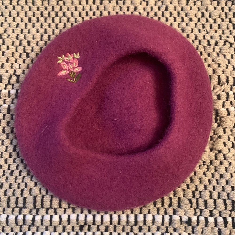 American Girl Doll Purple Baret with Embroidered Flower.